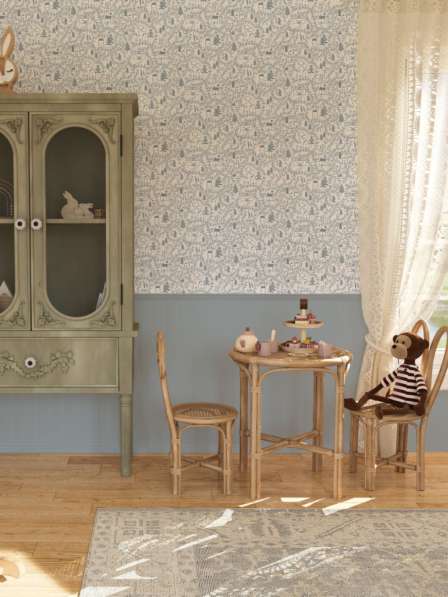 Cottages in the Woods Luxury Children's Wallpaper ~ Dusk
