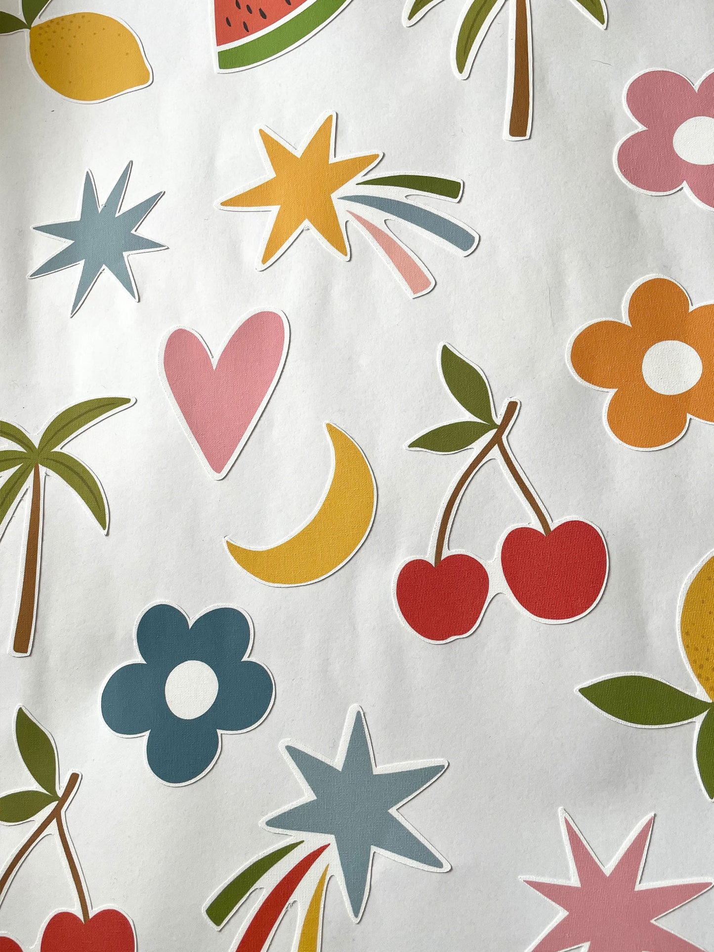 Ducks In A Row Happy Summer Wall Stickers featuring Cherries, Watermelon, Palm Trees, Shooting Stars and more