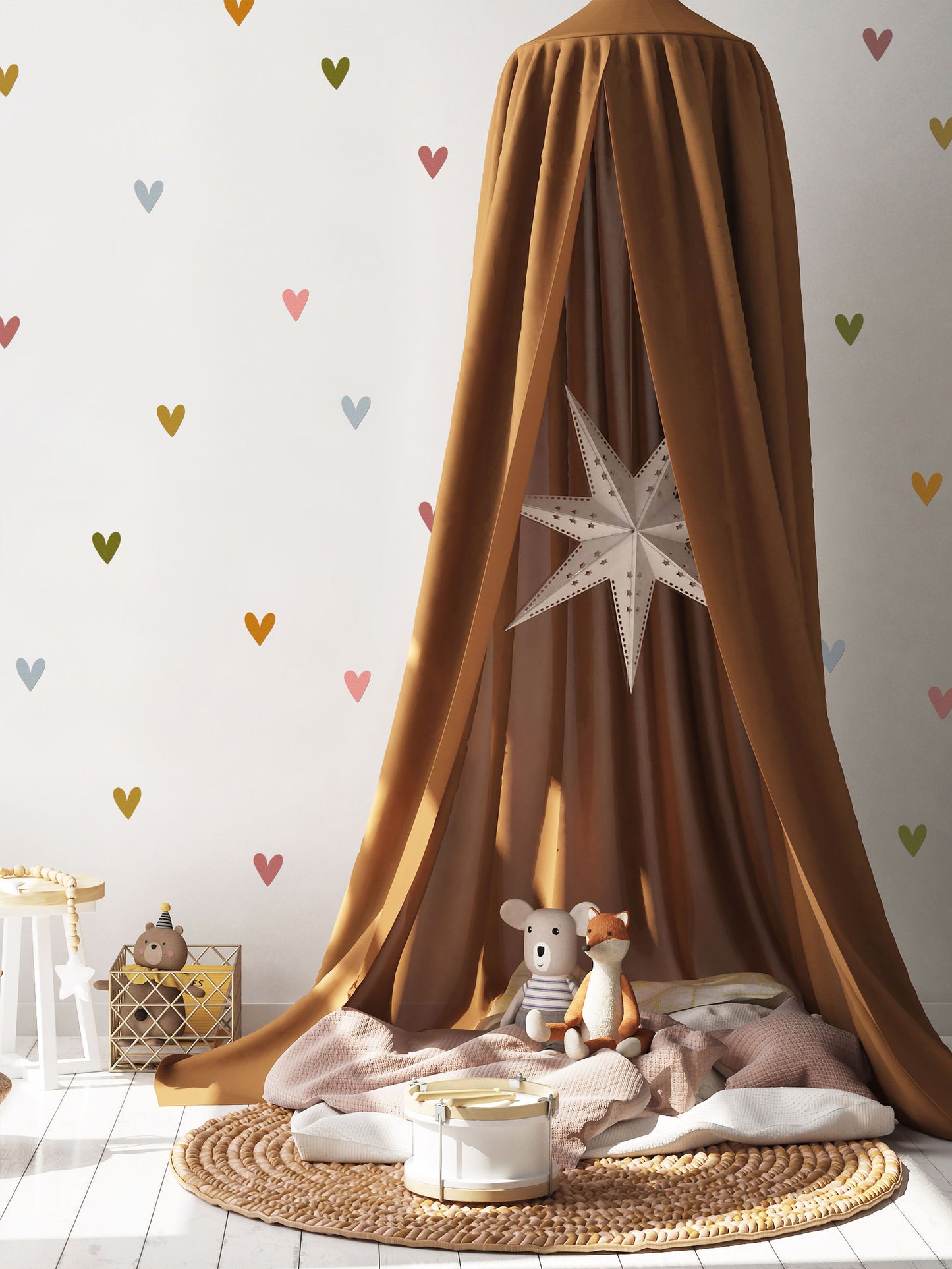 Muted Rainbow Heart Fabric Wall Stickers - Eco-Friendly, Removable & Reusable Decals for Kids' Bedrooms, Playrooms & Nurseries