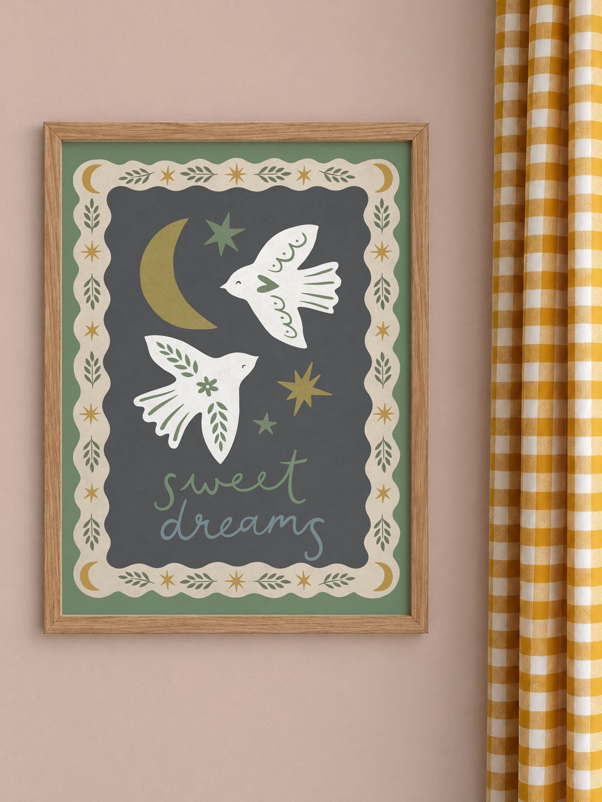 Sweet Dreams Folk Birds Nursery Wall Art Print