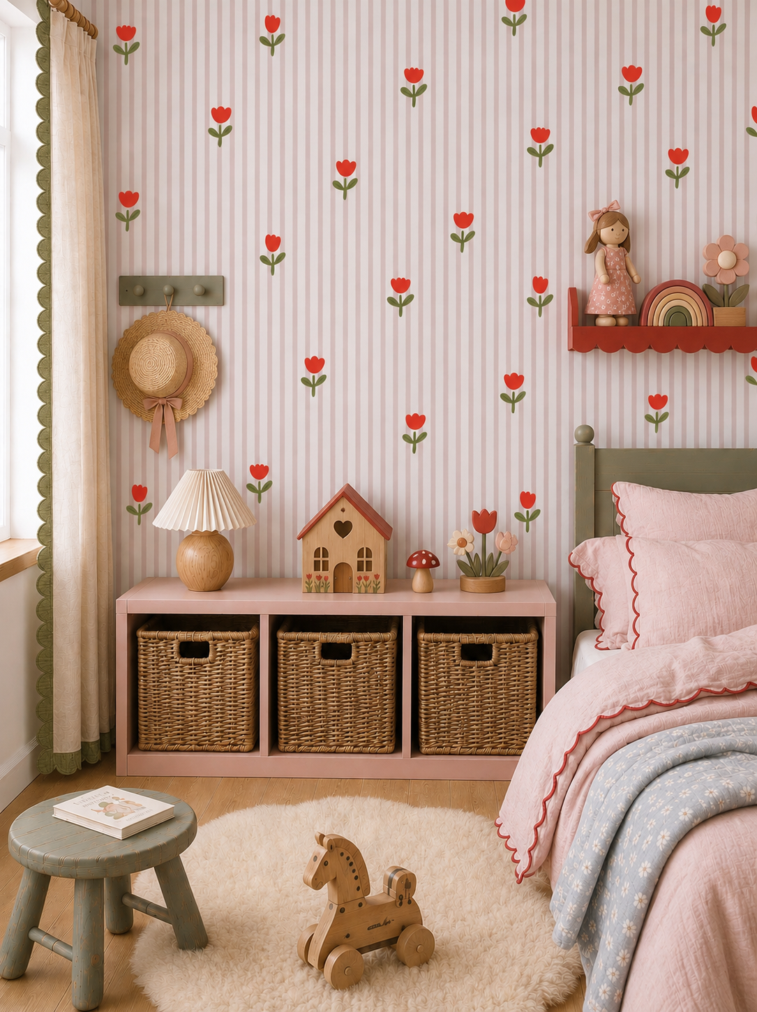 Tulip Flower Fabric Wall Stickers ~ Red