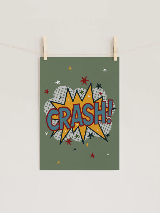 CRASH Retro Comic Kids Nursery Wall Art Print