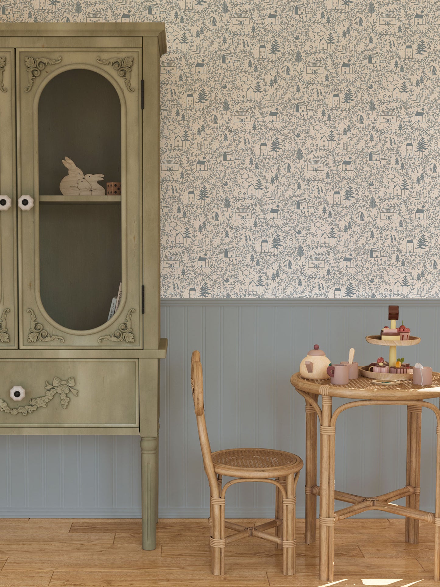 Cottages in the Woods Luxury Children's Wallpaper ~ Dusk