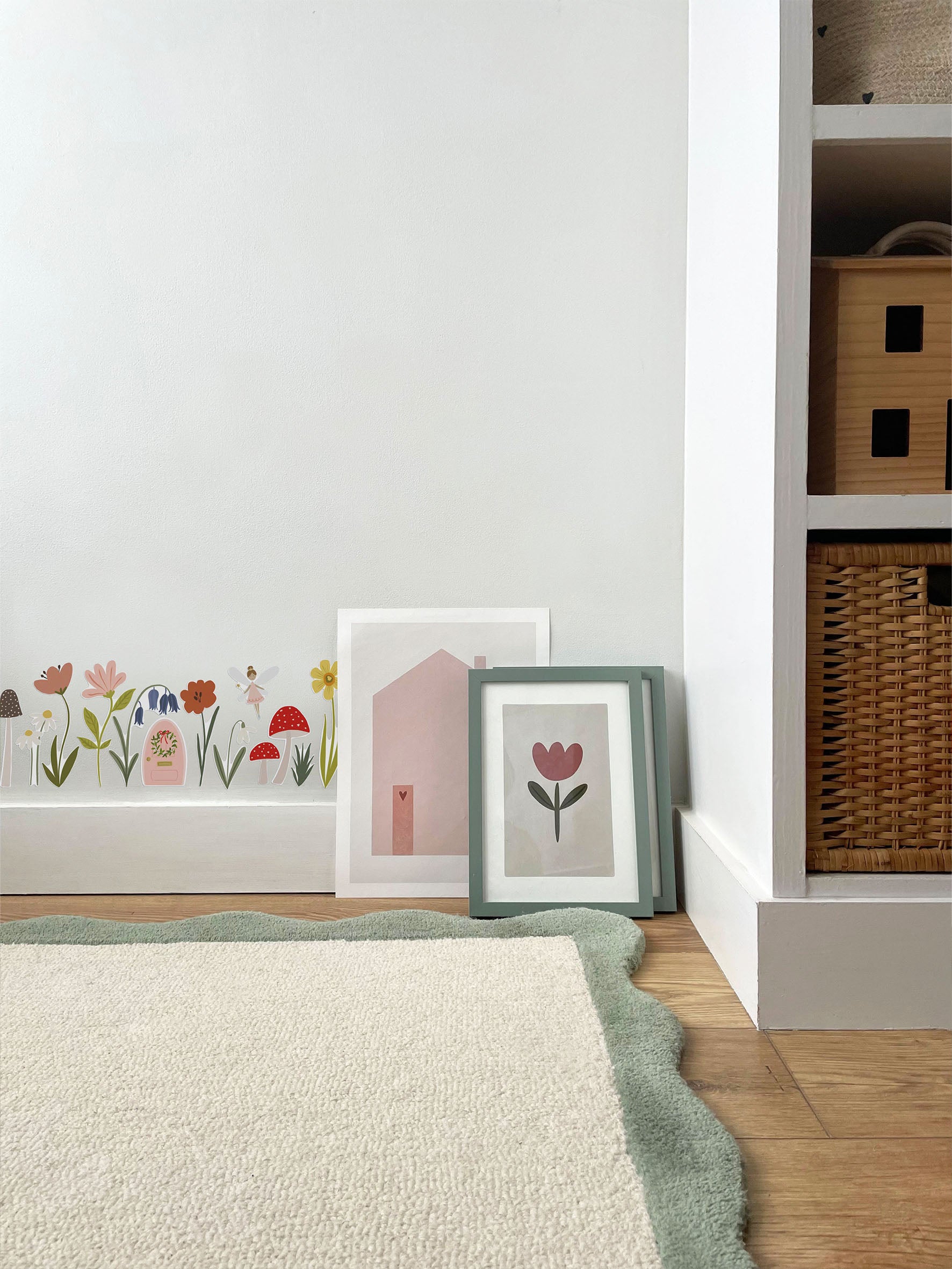 Ducks In A Row Fairy Door Fabric Wall Stickers in Girls Bedroom with Scallop Rug