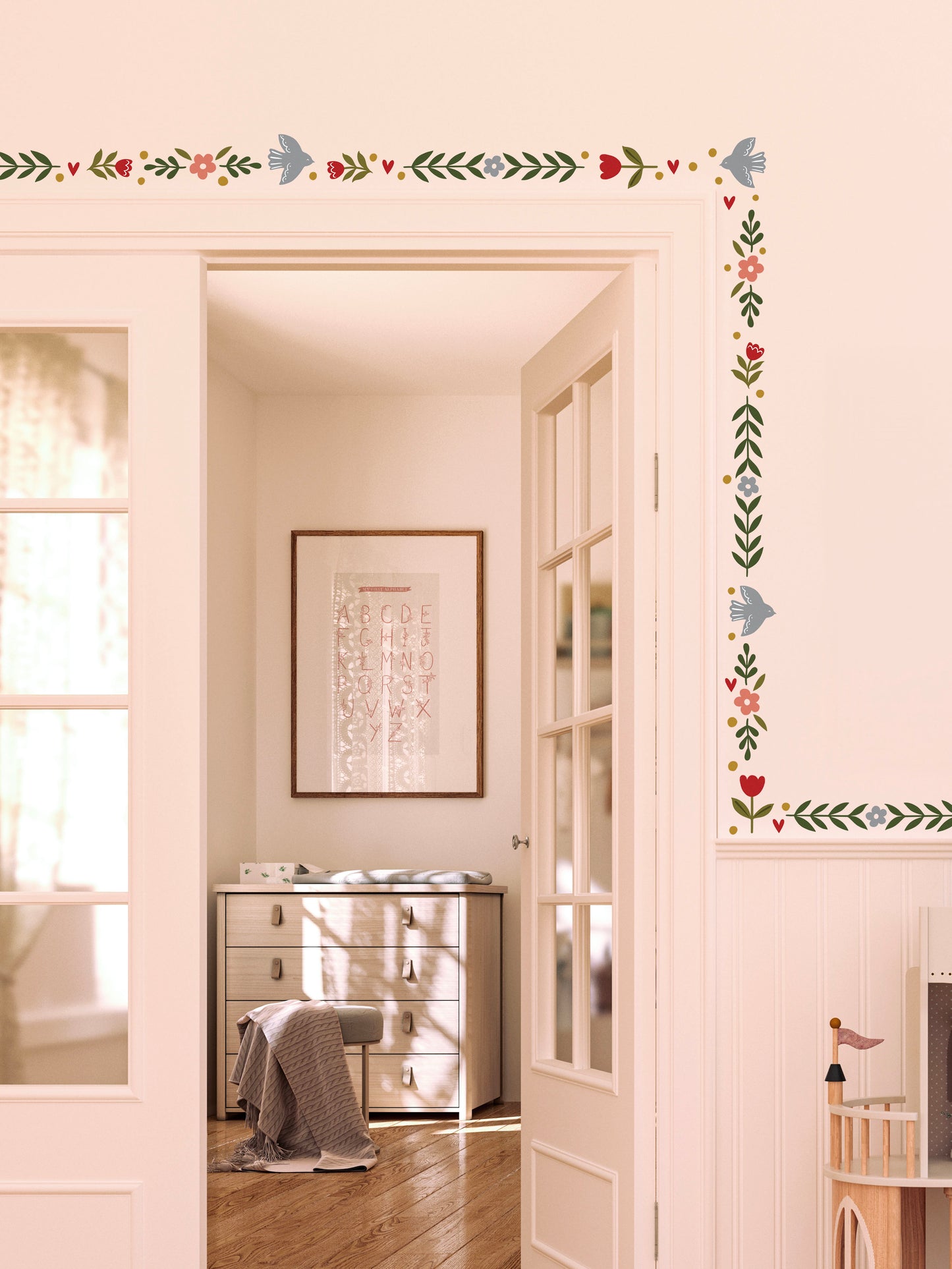 Folk Bird Fabric Wall Stickers