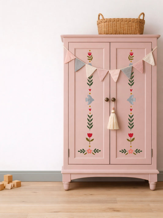 Folk Bird Fabric Wall Stickers - Eco-Friendly, Removable & Reusable Decals for Kids' Bedrooms, Playrooms & Nurseries