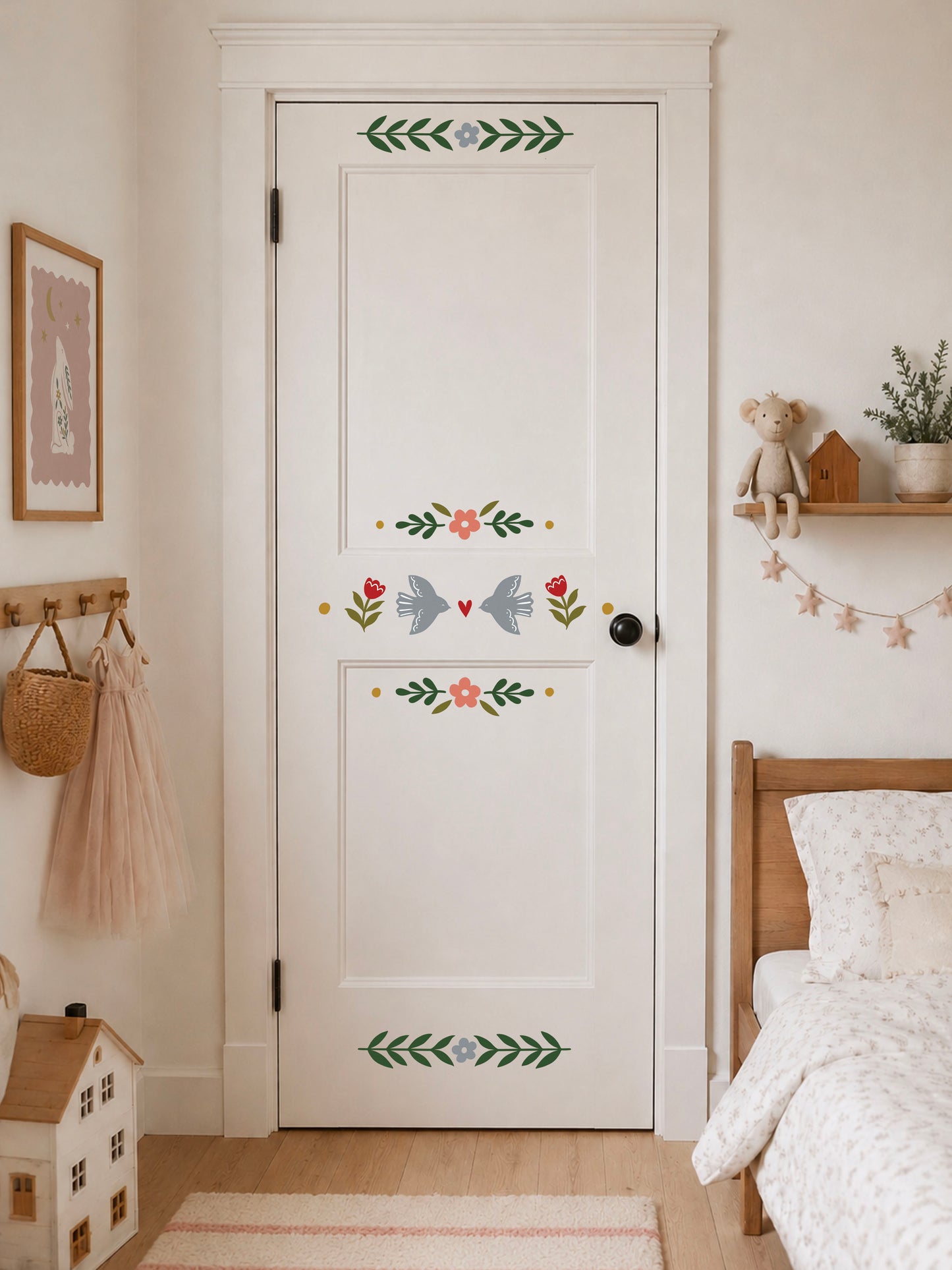 Folk Bird Fabric Wall Stickers