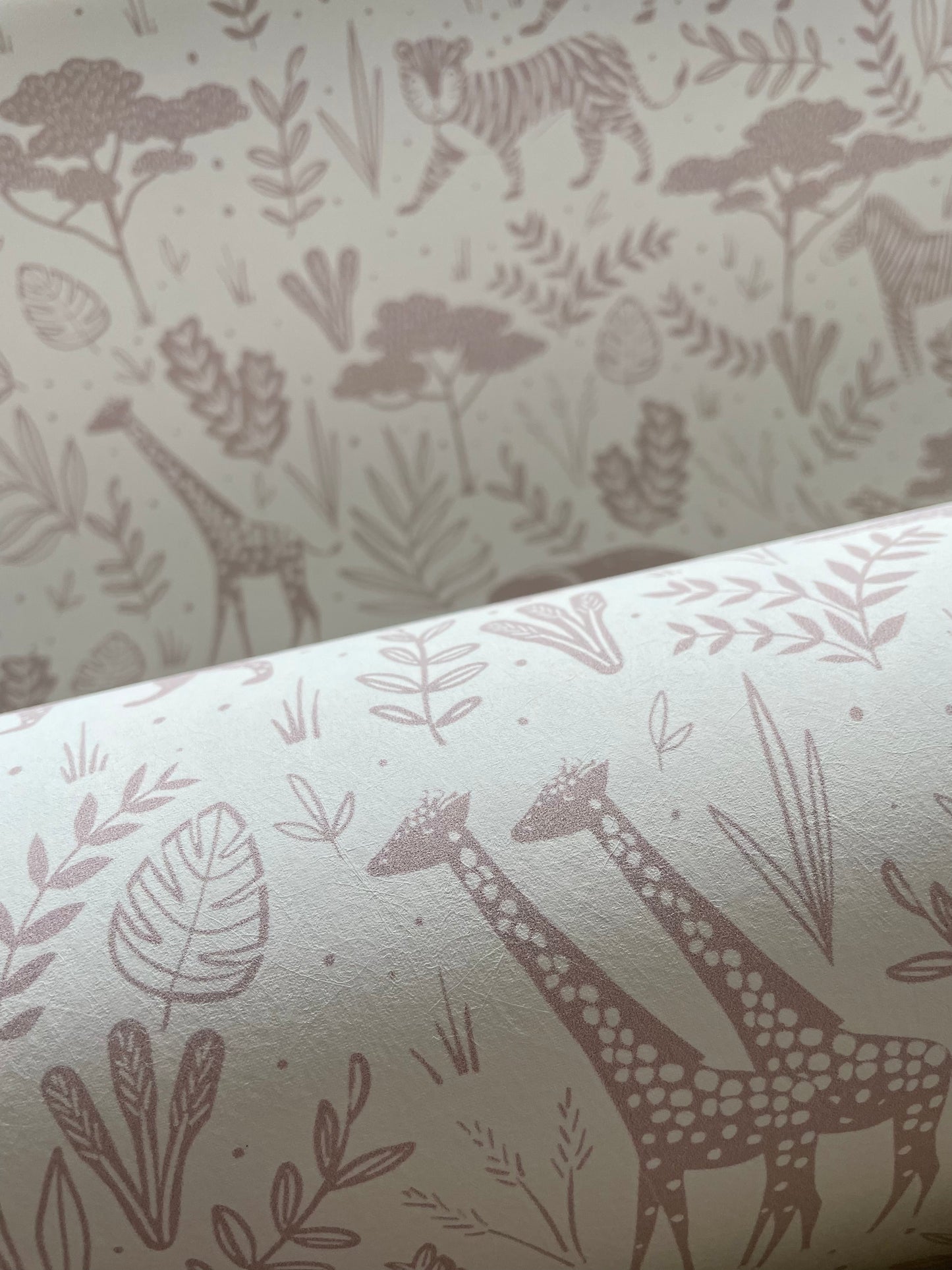 Ducks In A Row Wild Safari Luxury Kids Wallpaper in Dusty Pink 