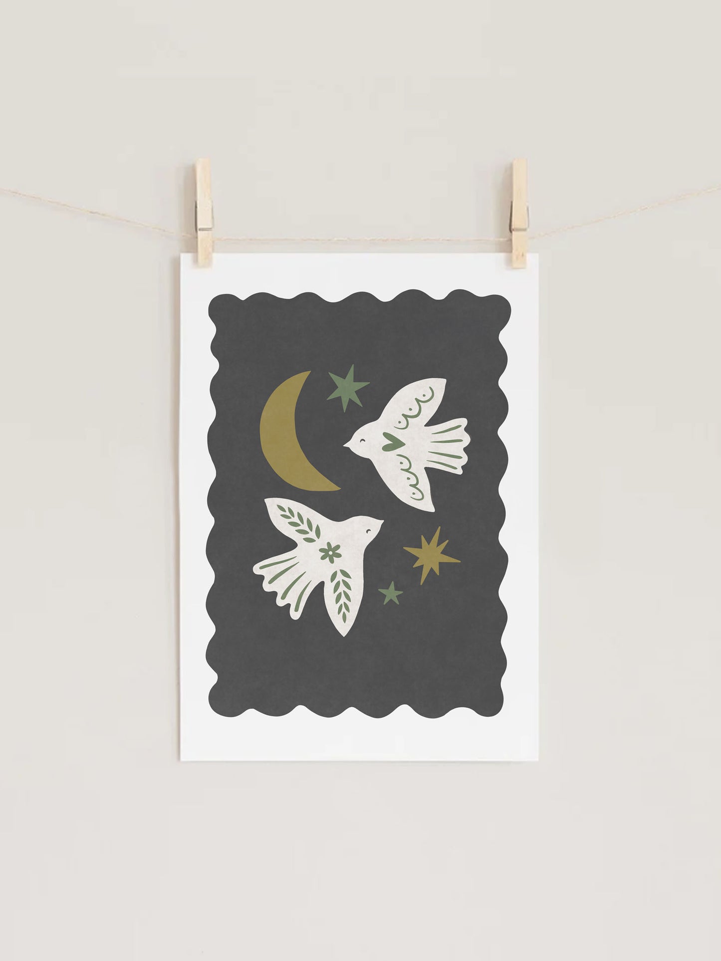 Folk Birds Charoal Grey Kids Nursery Wall Art Print