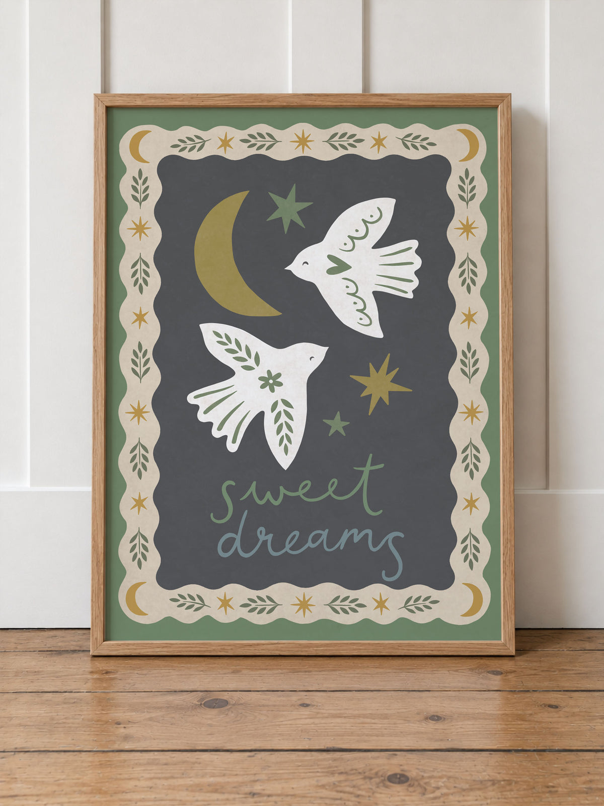 Sweet Dreams Folk Birds Nursery Wall Art Print