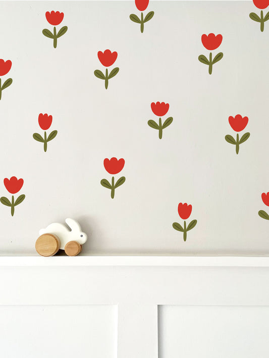 Tulip Flower Fabric Wall Stickers ~ Red