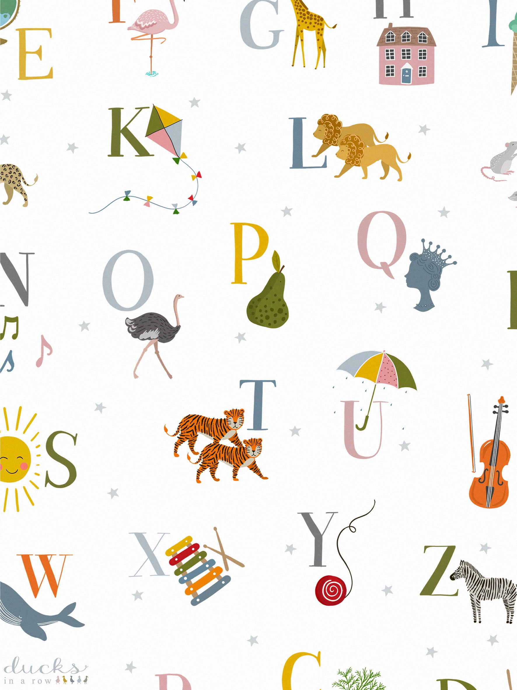 ABC Luxury Children's wallpaper with letters of the alphabet and illustrated icons