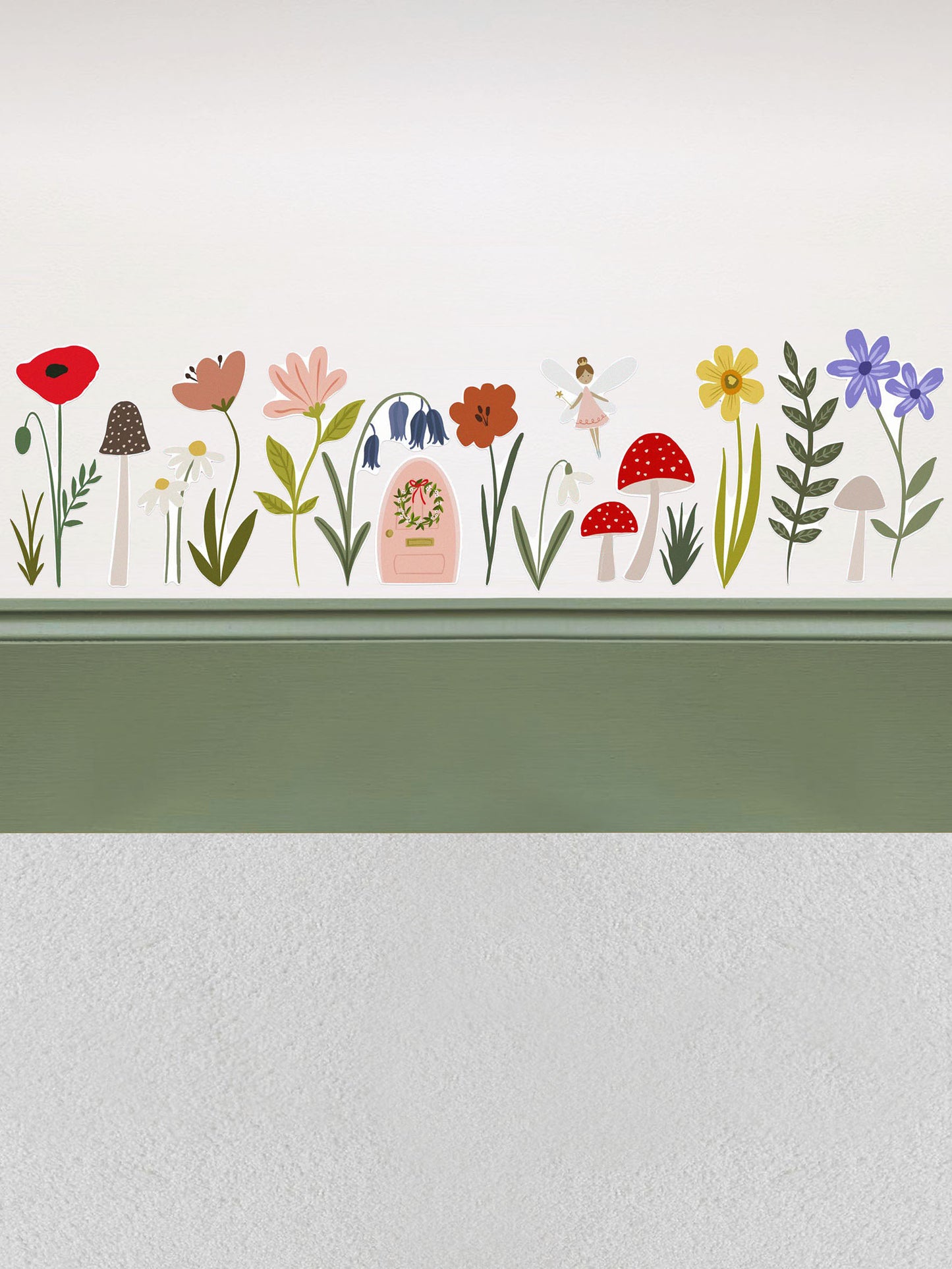 Fairy Door and Forest Flower Wall Stickers | Eco-Friendly, Removable, Reusable, Fabric Wall Stickers