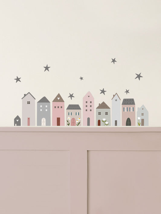 Little Village House Wall Stickers | Eco-Friendly, Removable, Reusable, Fabric Wall Stickers