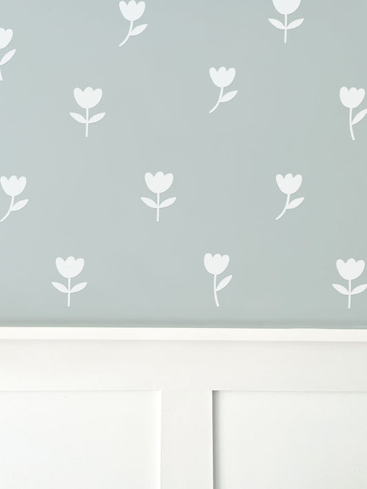 White Tulip Wall Stickers | Eco-Friendly, Removable, Reusable, Fabric Wall Stickers