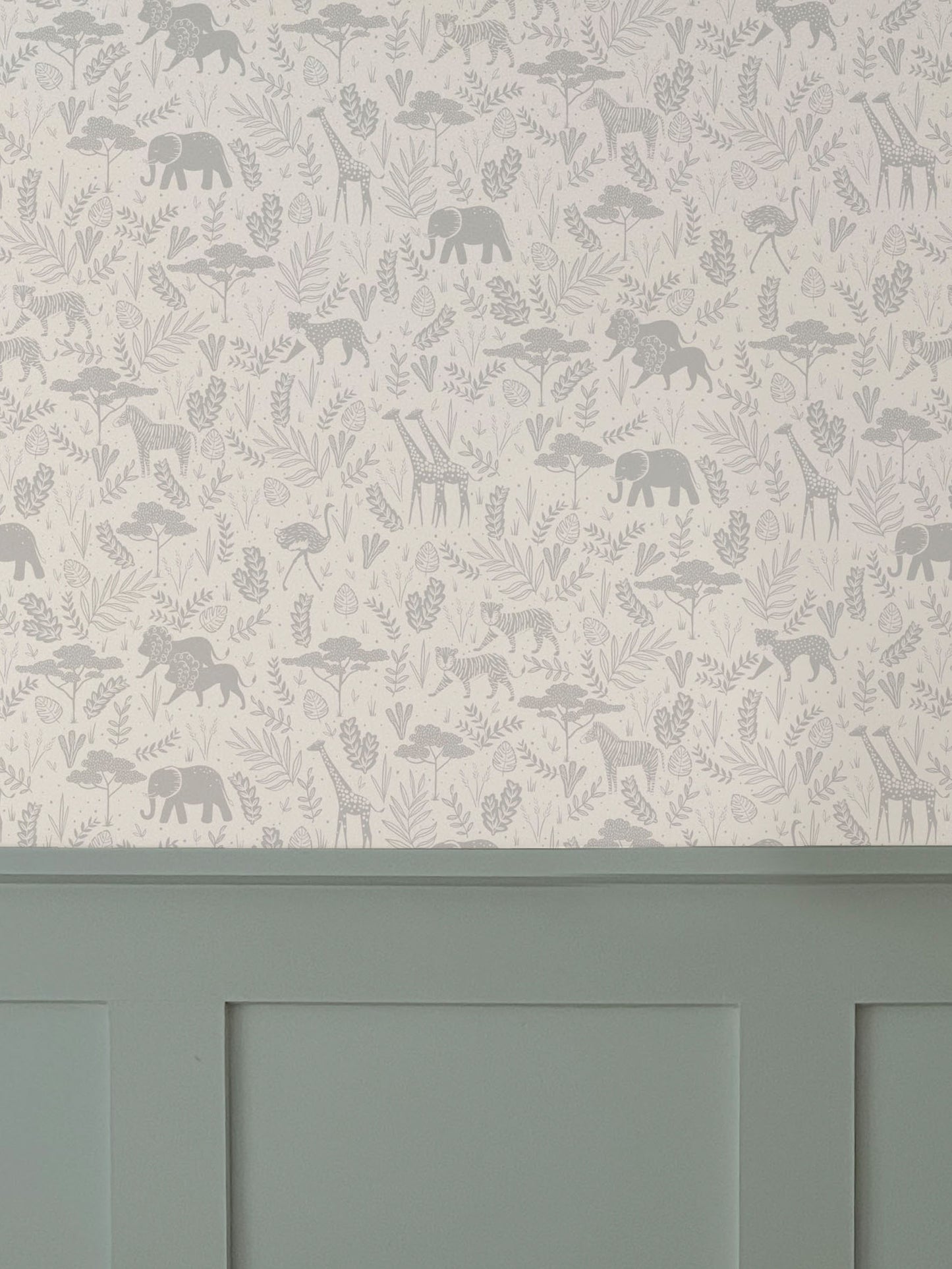 Wild Safari Luxury Children's Wallpaper ~ Grey